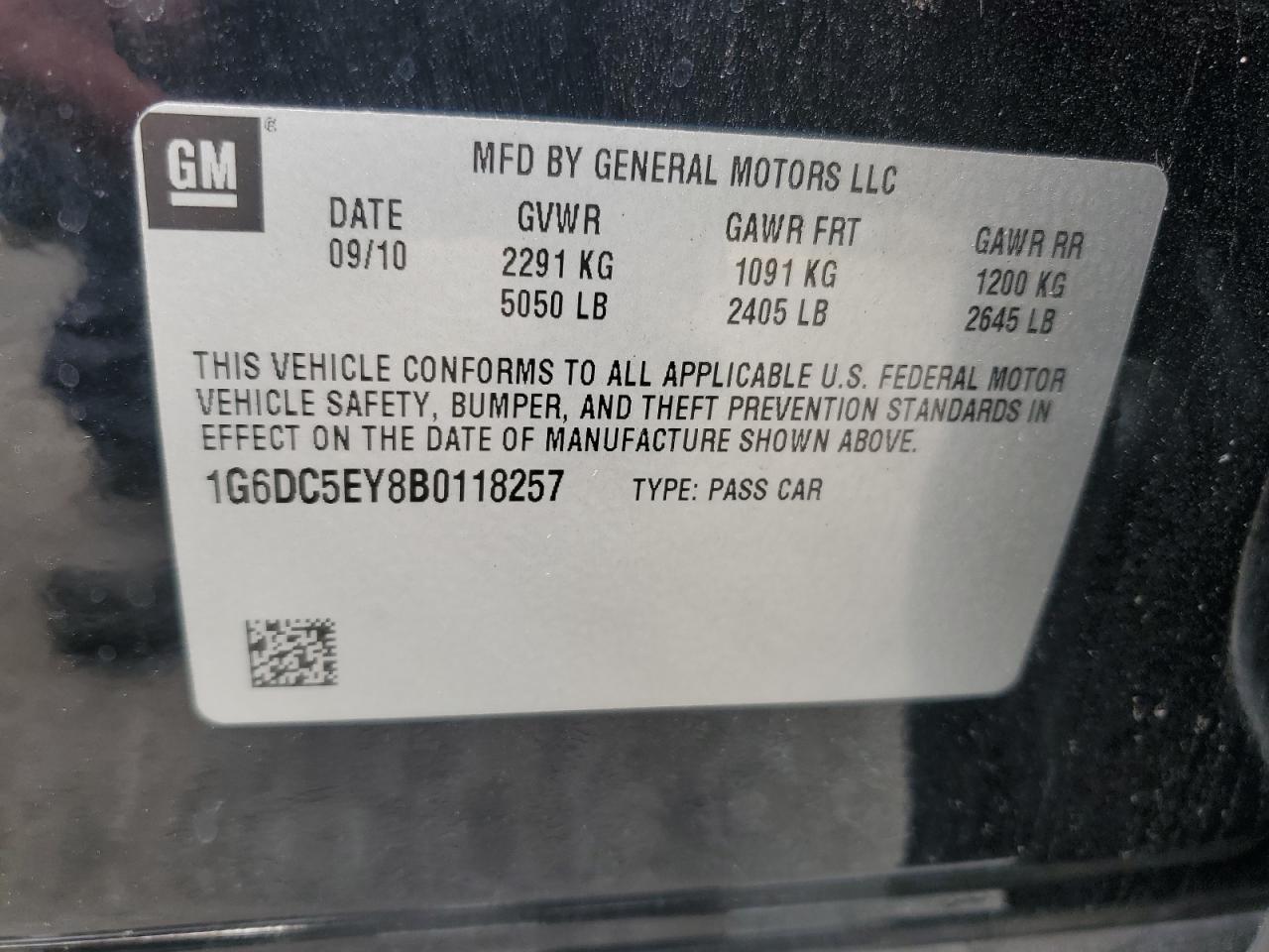 2011 Cadillac Cts VIN: 1G6DC5EY8B0118257 Lot: 65110854