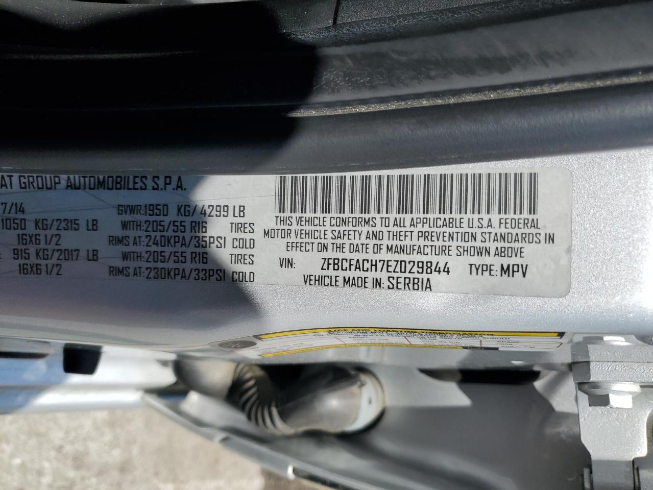 2014 Fiat 500L Lounge VIN: ZFBCFACH7EZ029844 Lot: 58654634