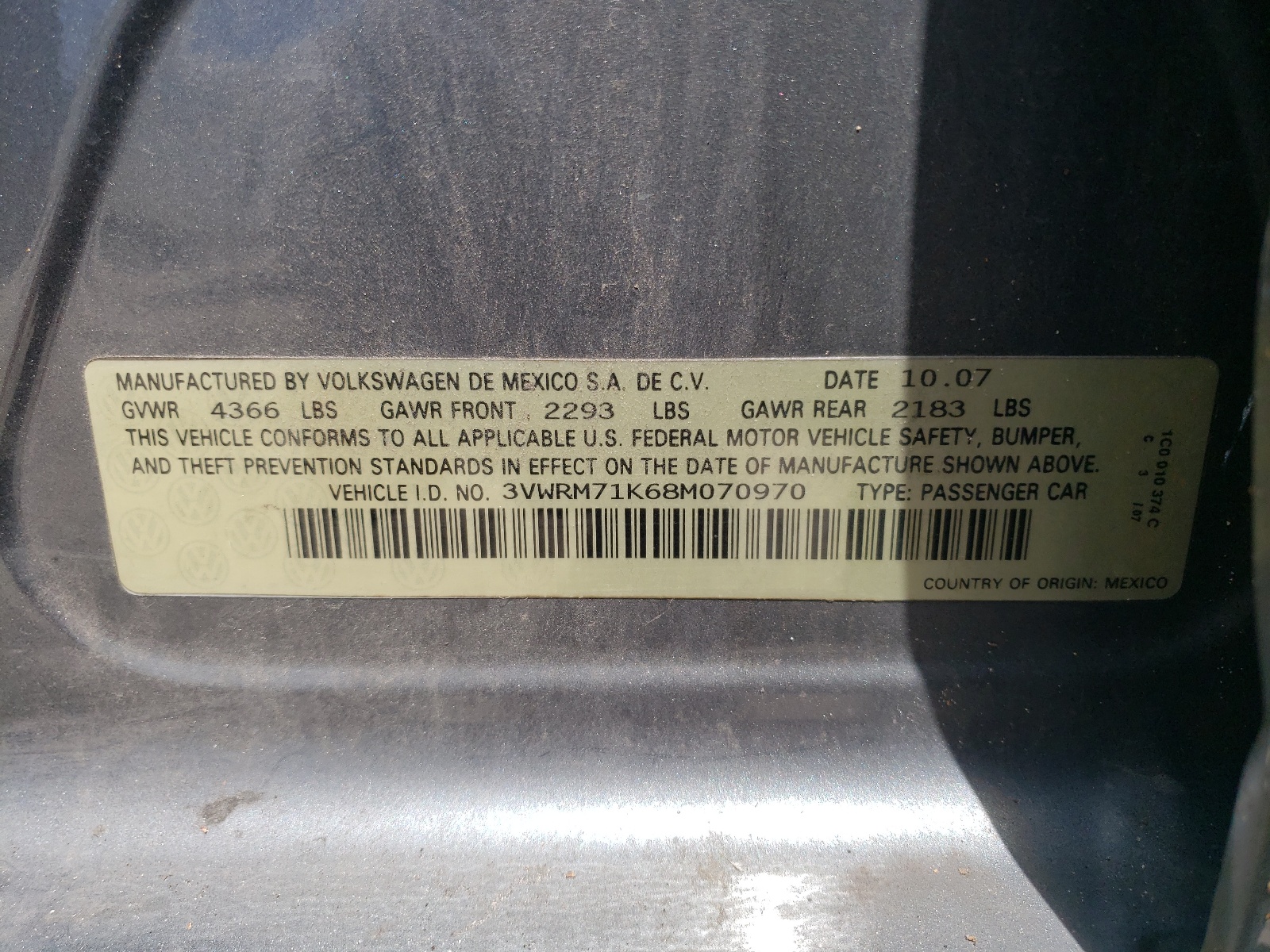 3VWRM71K68M070970 2008 Volkswagen Jetta Se