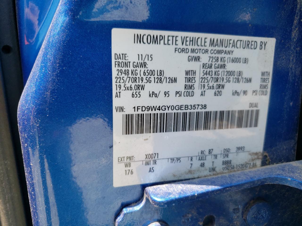 2016 Ford F450 Super Duty VIN: 1FD9W4GY0GEB35738 Lot: 60049534