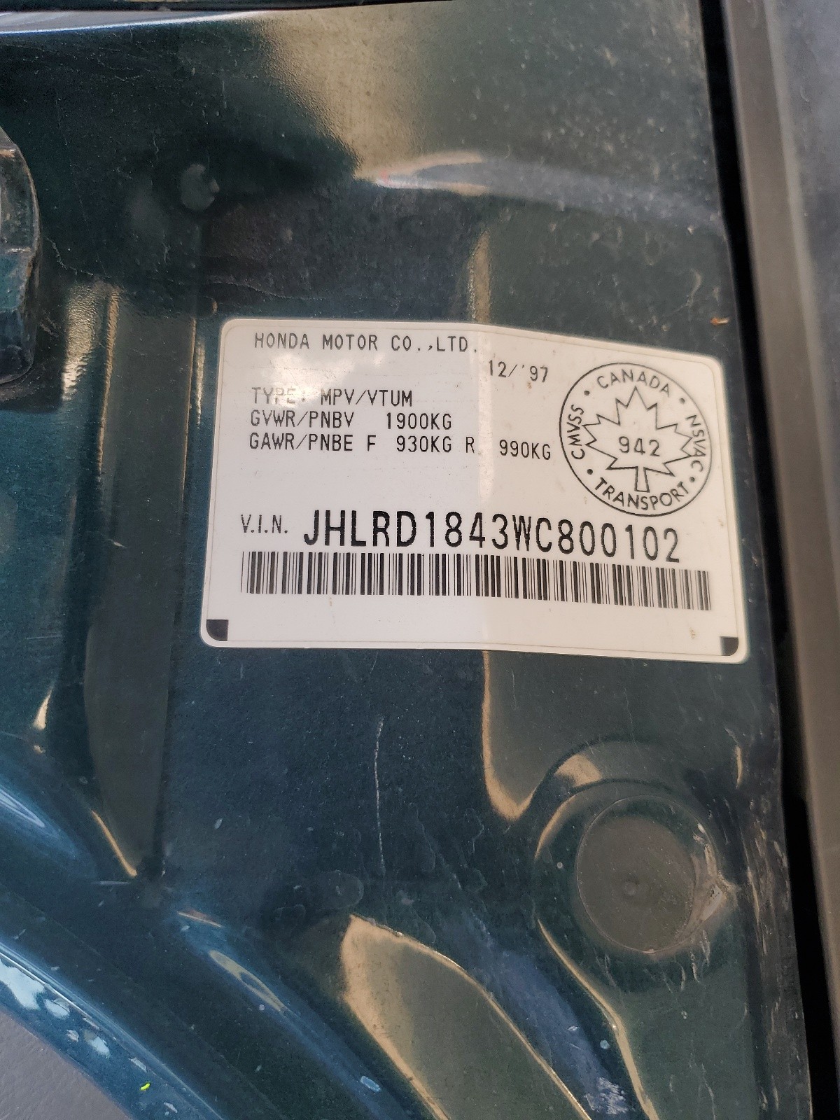 JHLRD1843WC800102 1998 Honda Cr-V Lx