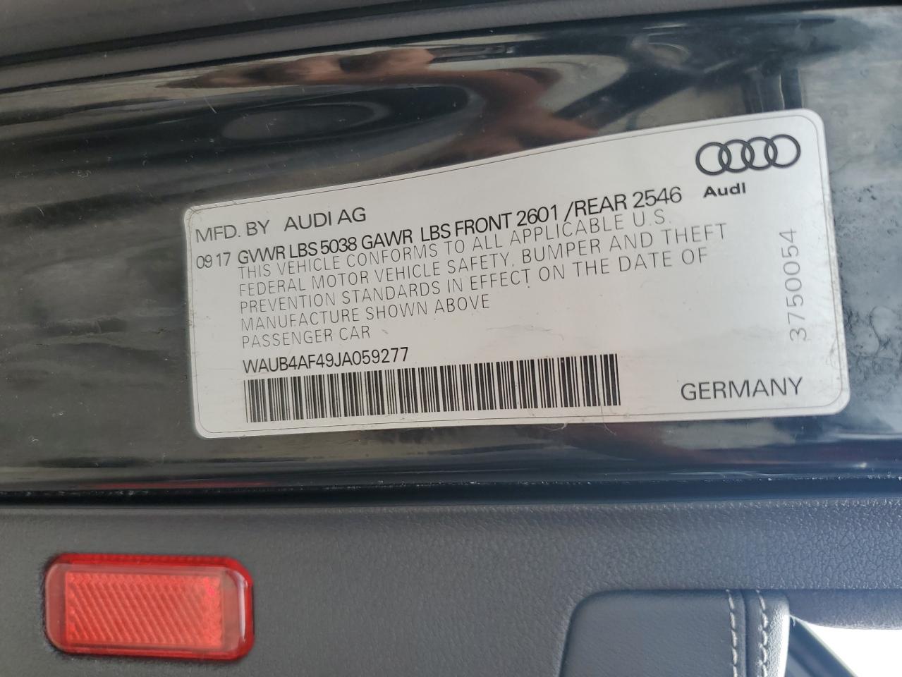 2018 Audi S4 Premium Plus VIN: WAUB4AF49JA059277 Lot: 62428754