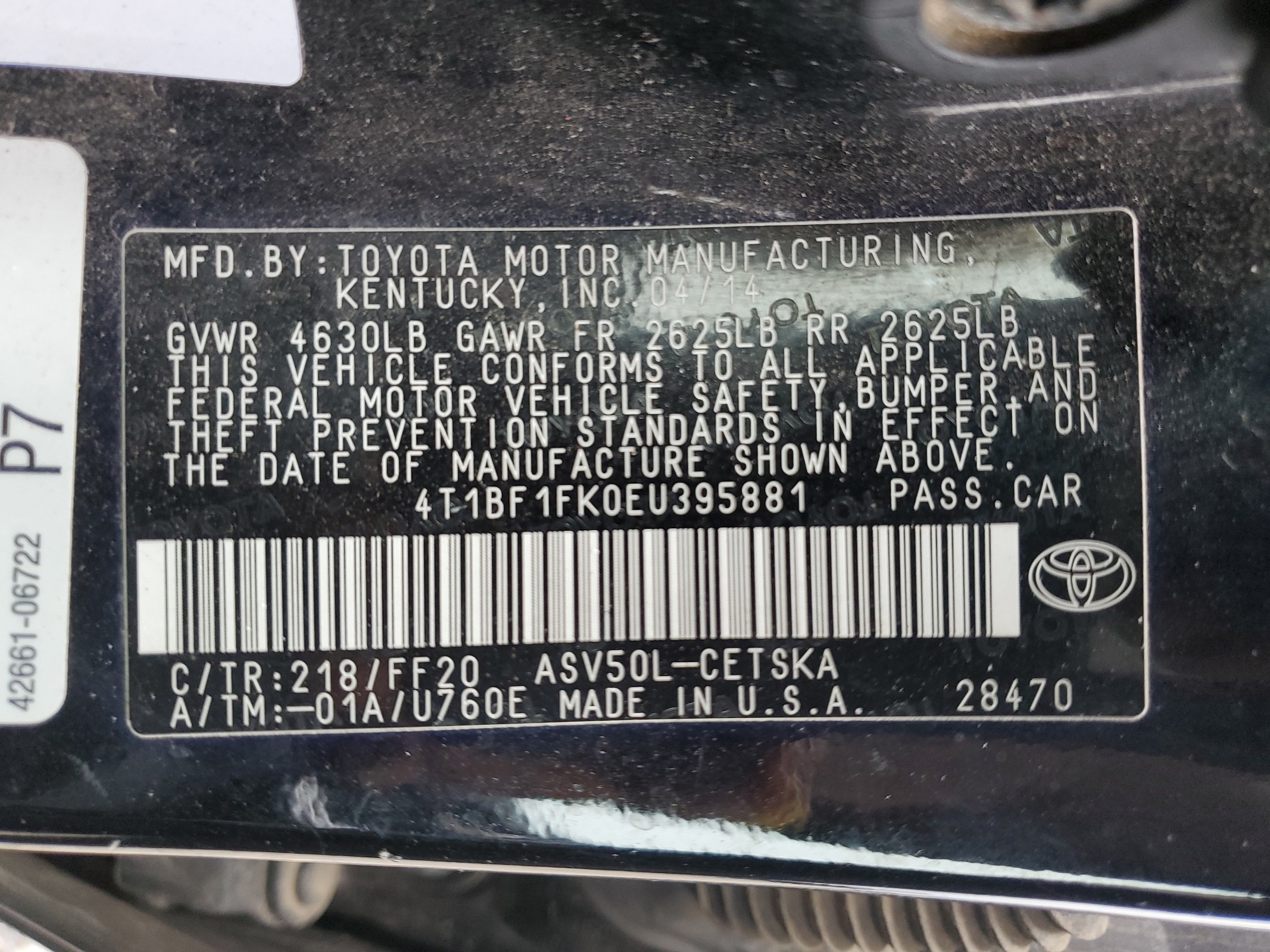 4T1BF1FK0EU395881 2014 Toyota Camry L