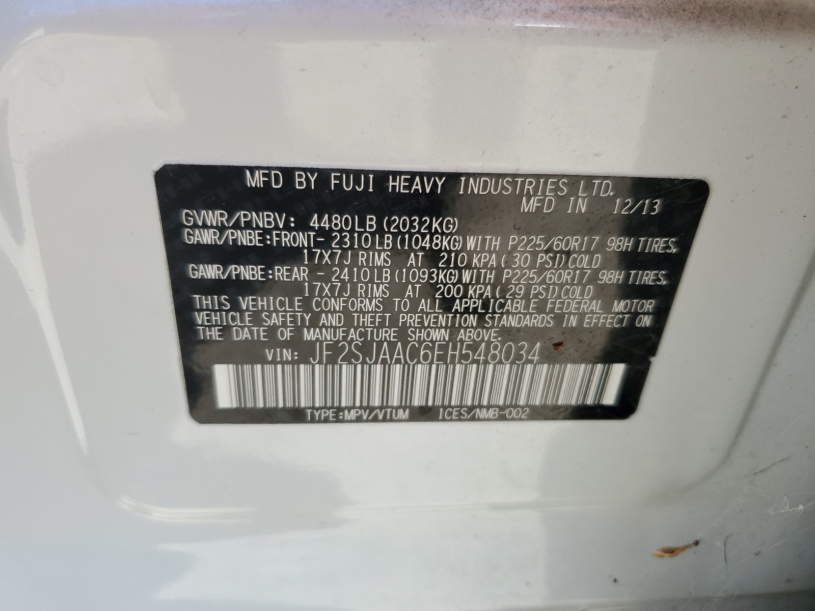 JF2SJAAC6EH548034 2014 Subaru Forester 2.5I