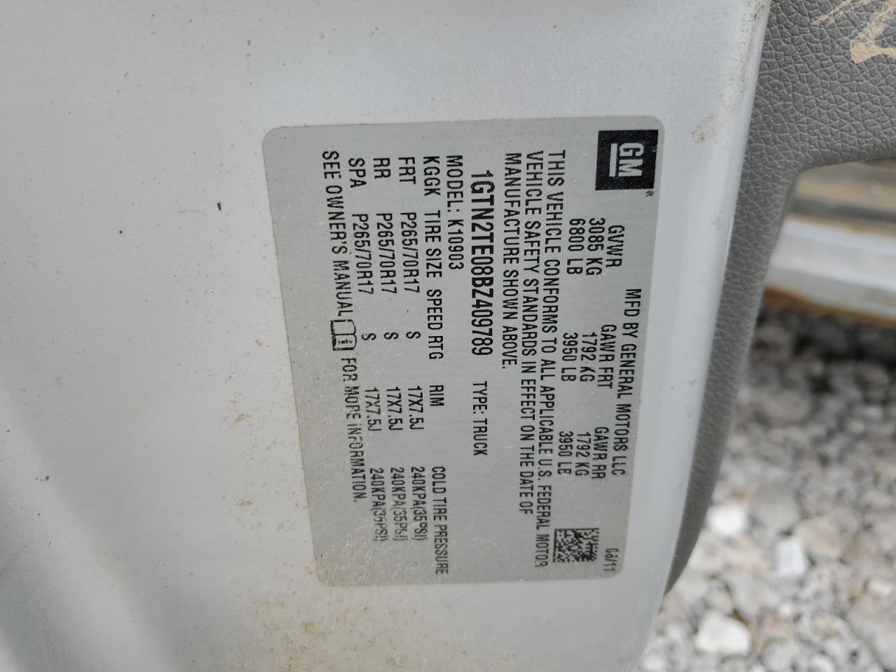 2011 GMC Sierra K1500 VIN: 1GTN2TE08BZ409789 Lot: 64355464