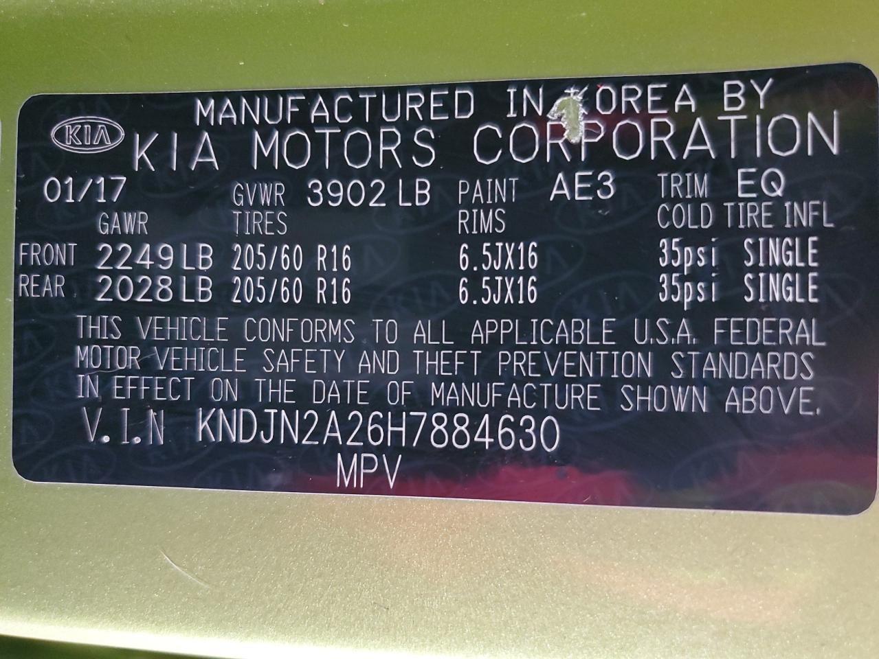 2017 Kia Soul VIN: KNDJN2A26H7884630 Lot: 63087224