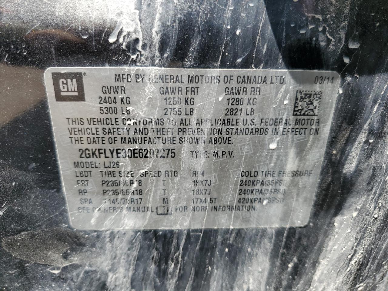 2014 GMC Terrain Slt VIN: 2GKFLYE30E6297275 Lot: 61922614