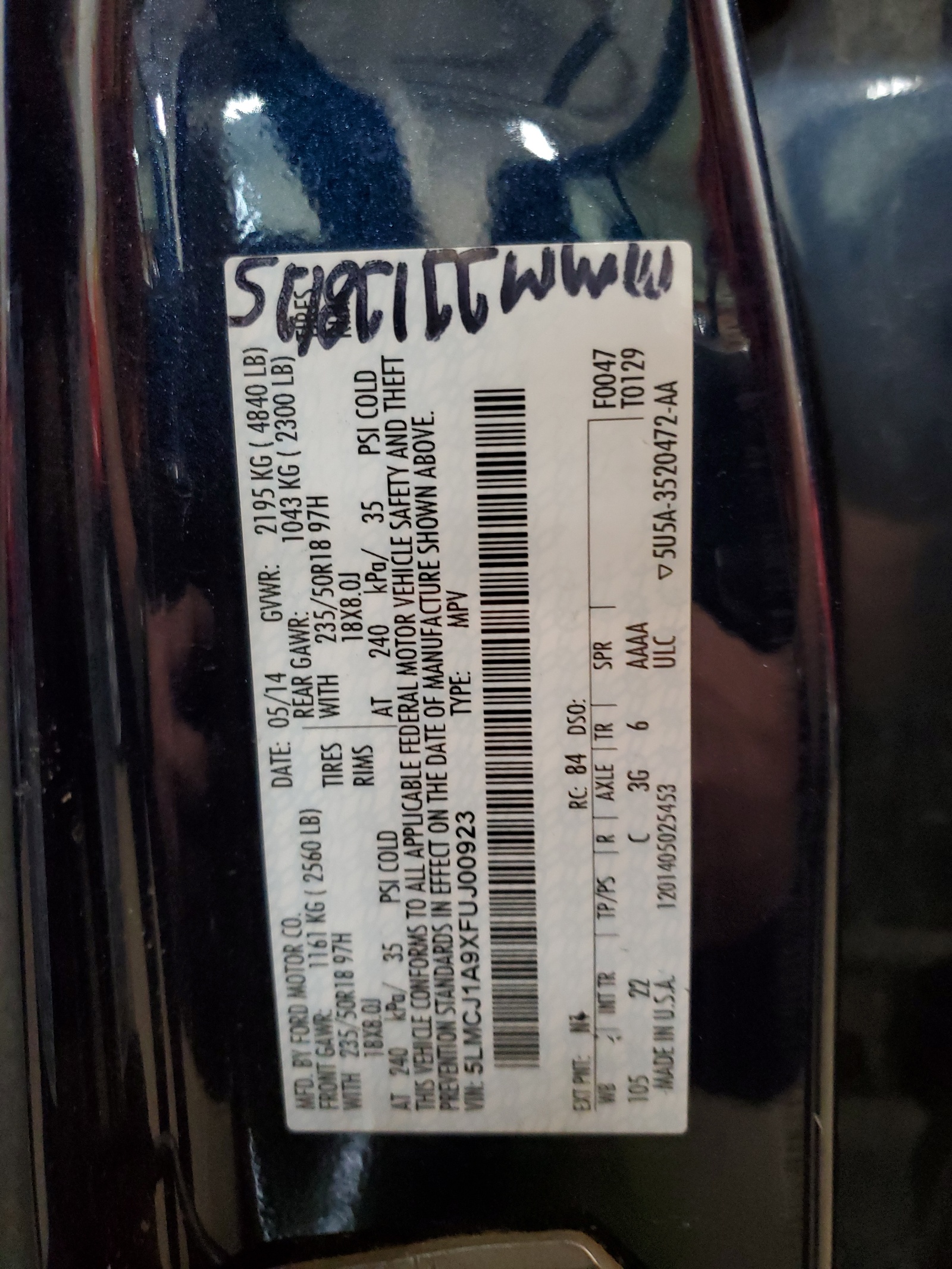 5LMCJ1A9XFUJ00923 2015 Lincoln Mkc