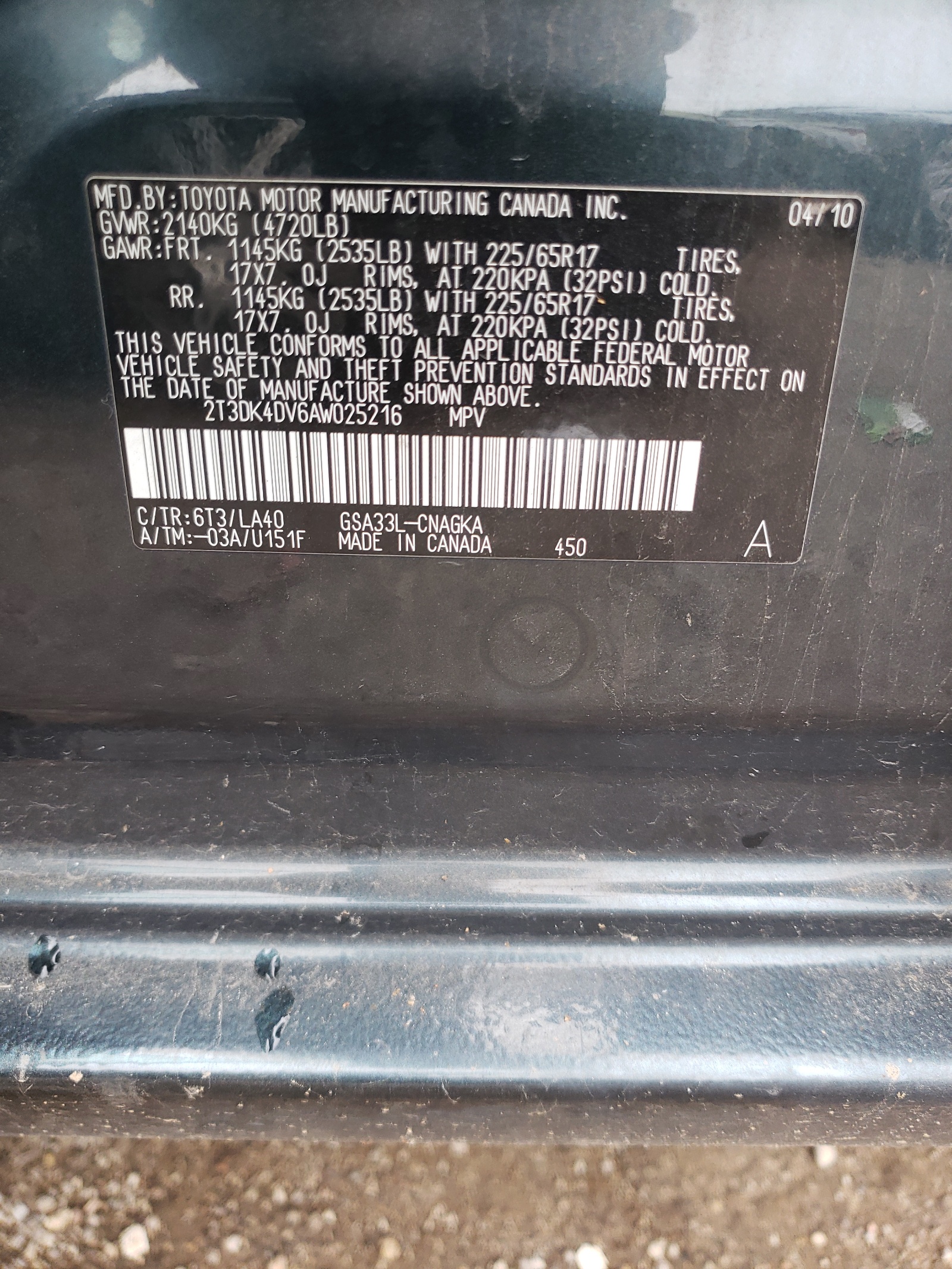 2T3DK4DV6AW025216 2010 Toyota Rav4 Limited