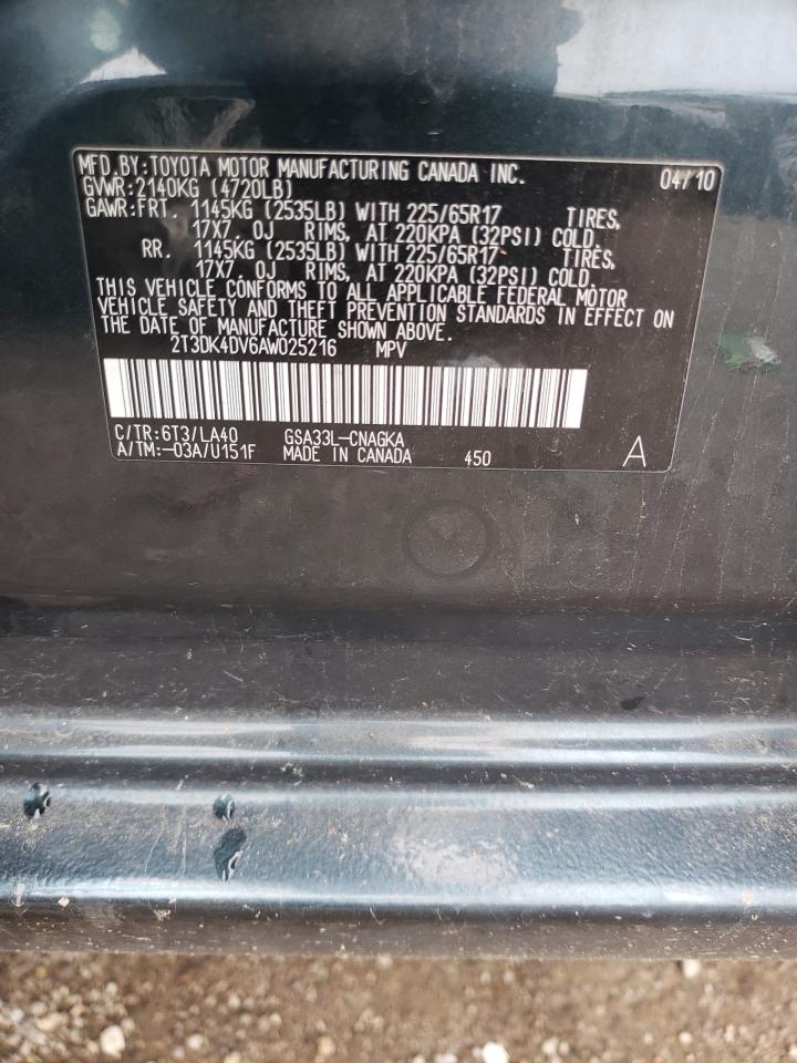 2010 Toyota Rav4 Limited VIN: 2T3DK4DV6AW025216 Lot: 61335094