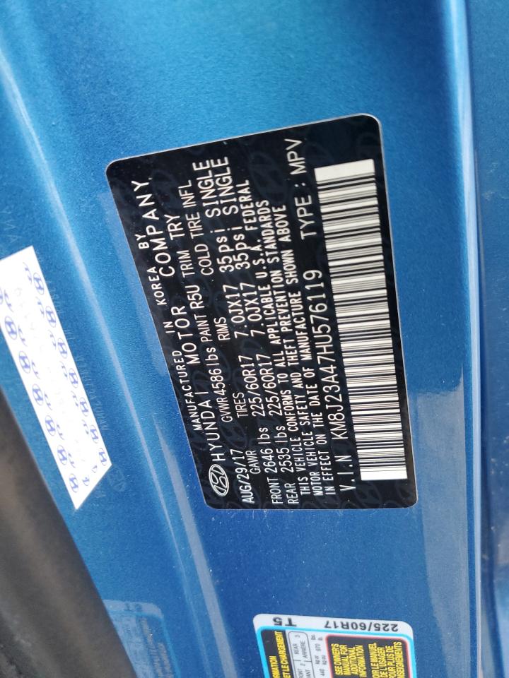 2017 Hyundai Tucson Se VIN: KM8J23A47HU576119 Lot: 61816134