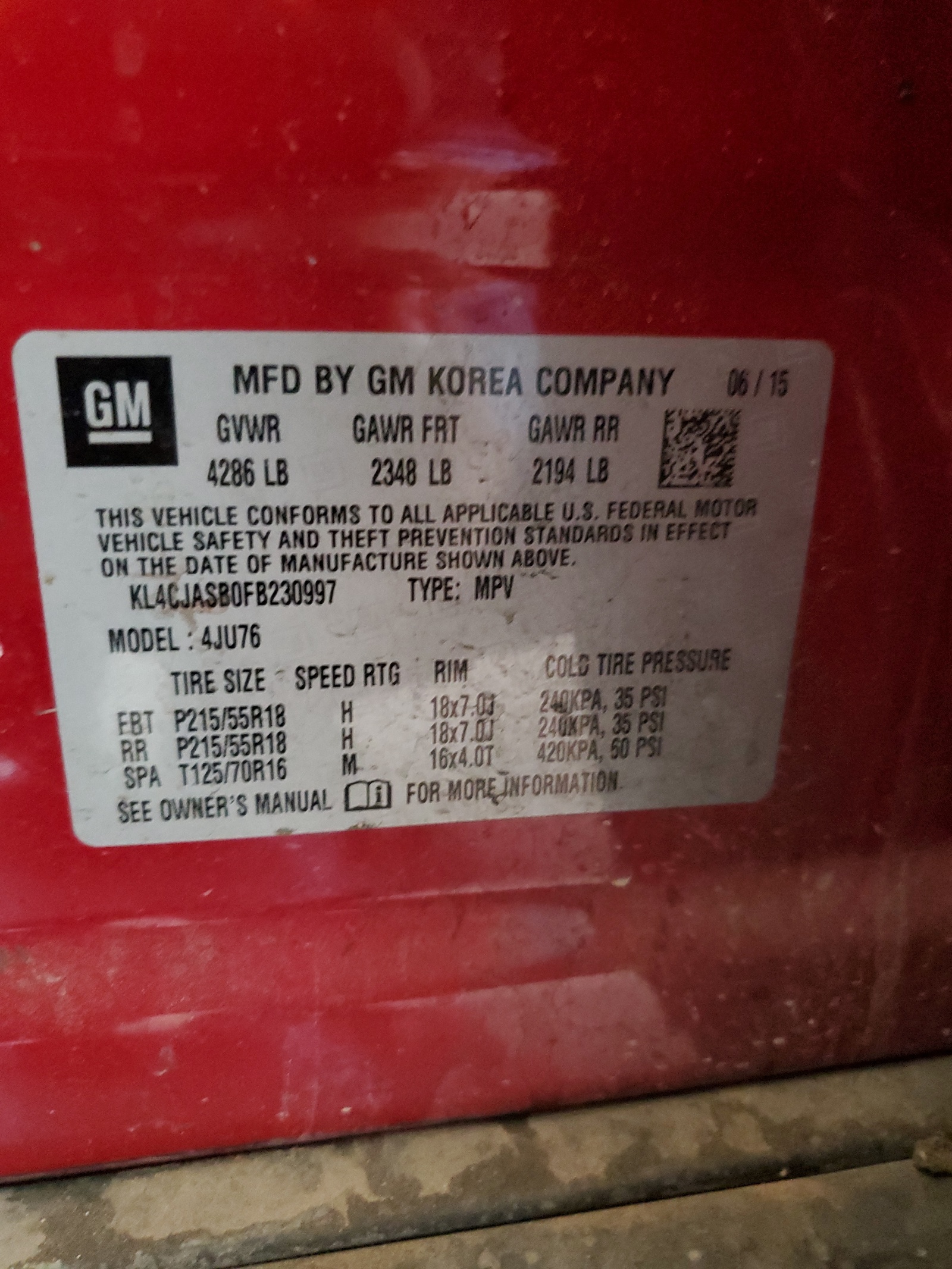 KL4CJASB0FB230997 2015 Buick Encore