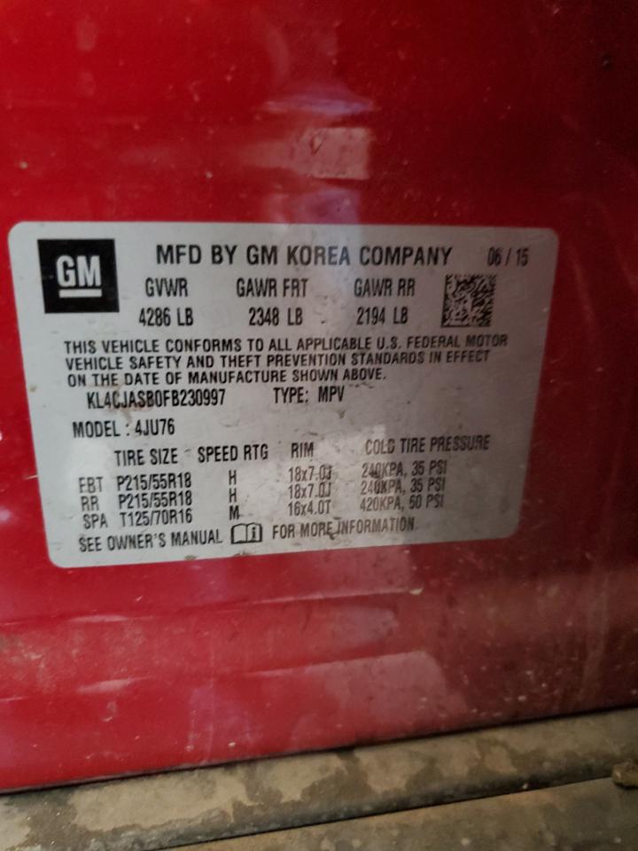 2015 Buick Encore VIN: KL4CJASB0FB230997 Lot: 65432044