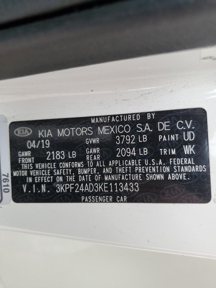 2019 Kia Forte Fe VIN: 3KPF24AD3KE113433 Lot: 62475334