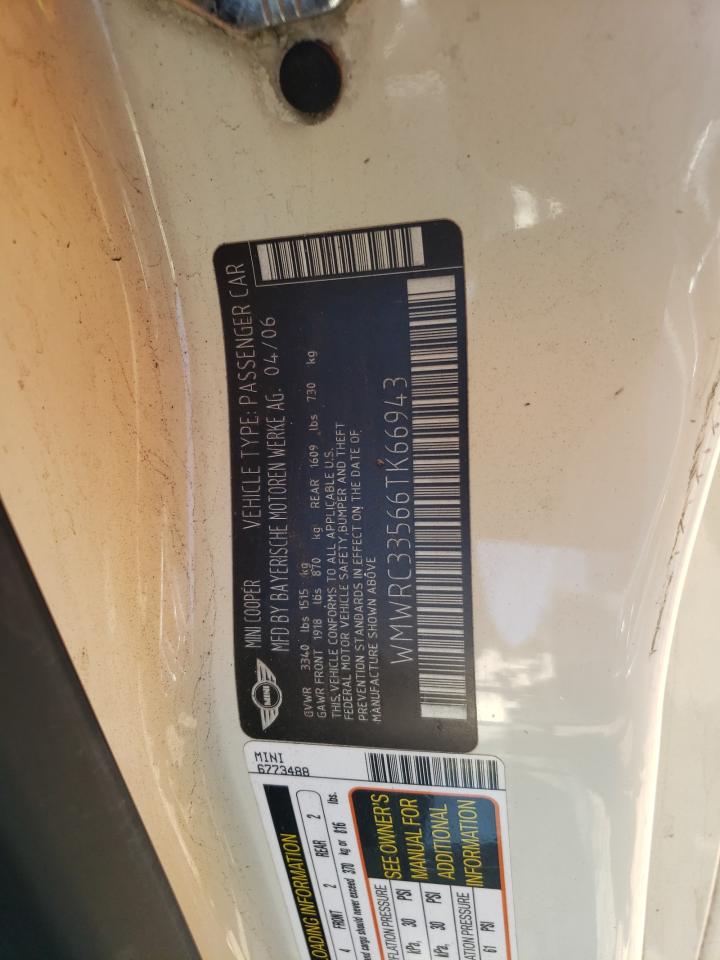 2006 Mini Cooper VIN: WMWRC33566TK66943 Lot: 63442834