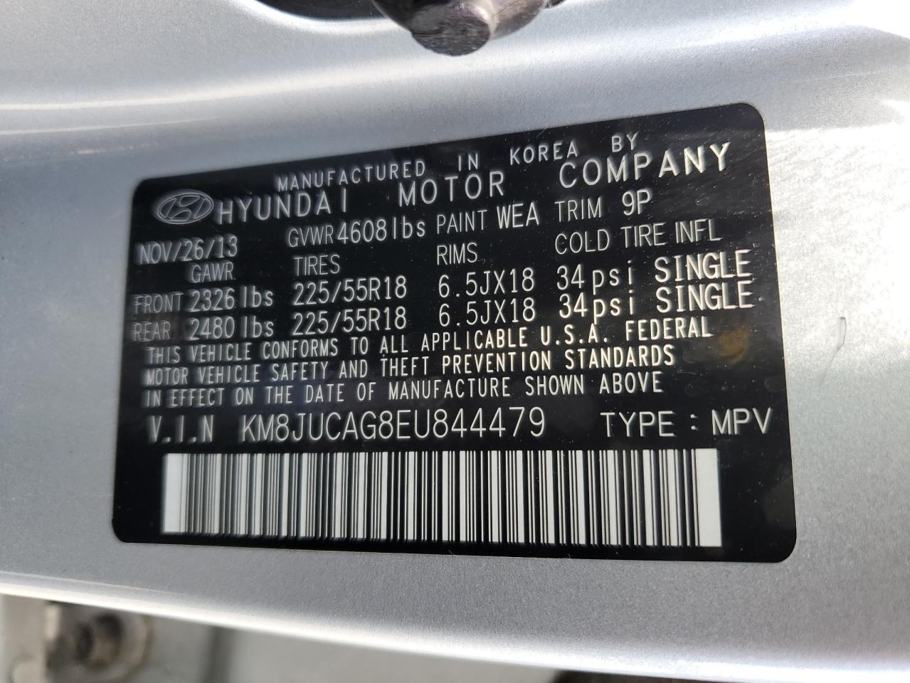 2014 Hyundai Tucson Gls VIN: KM8JUCAG8EU844479 Lot: 65017134