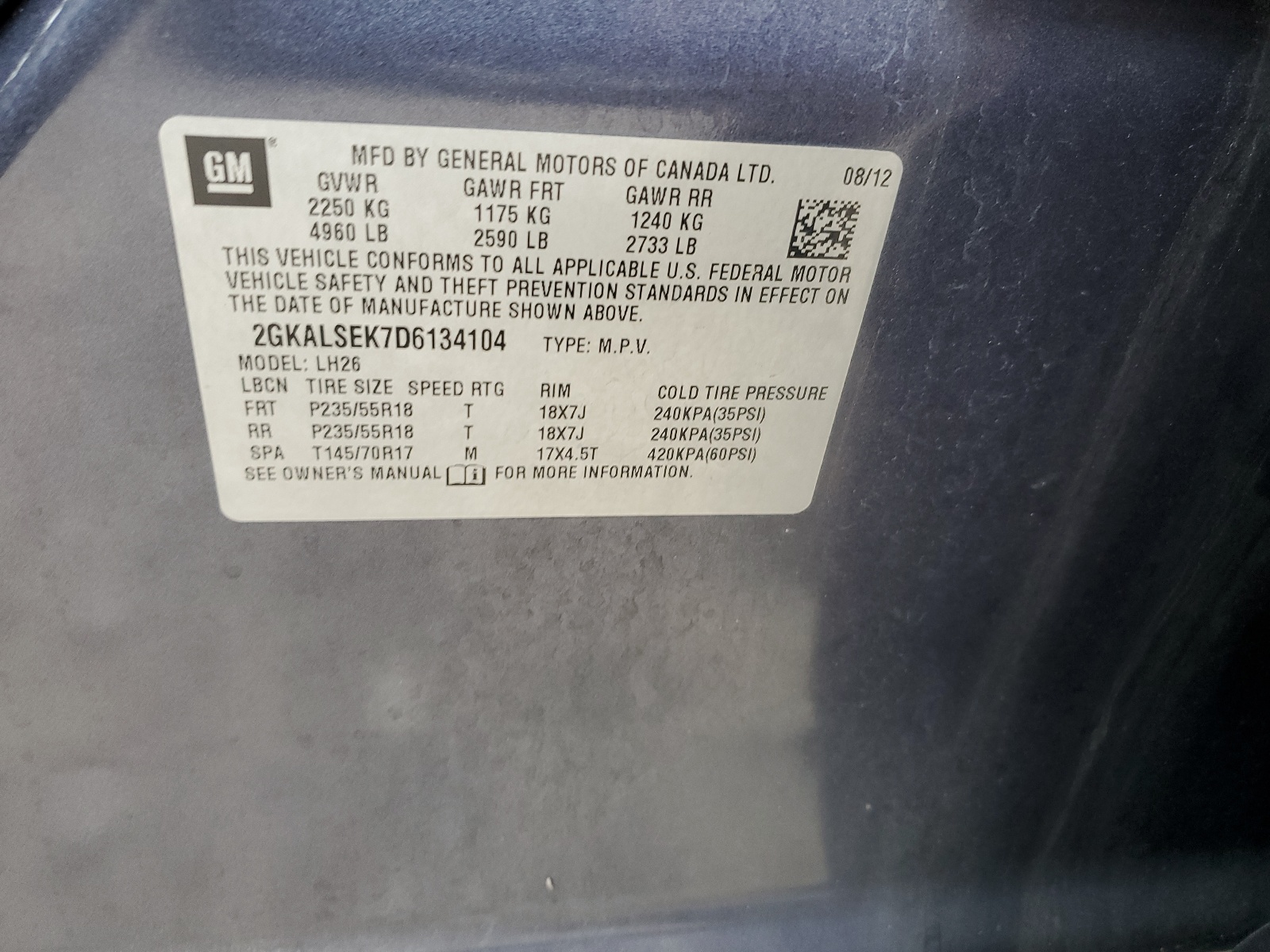 2GKALSEK7D6134104 2013 GMC Terrain Sle