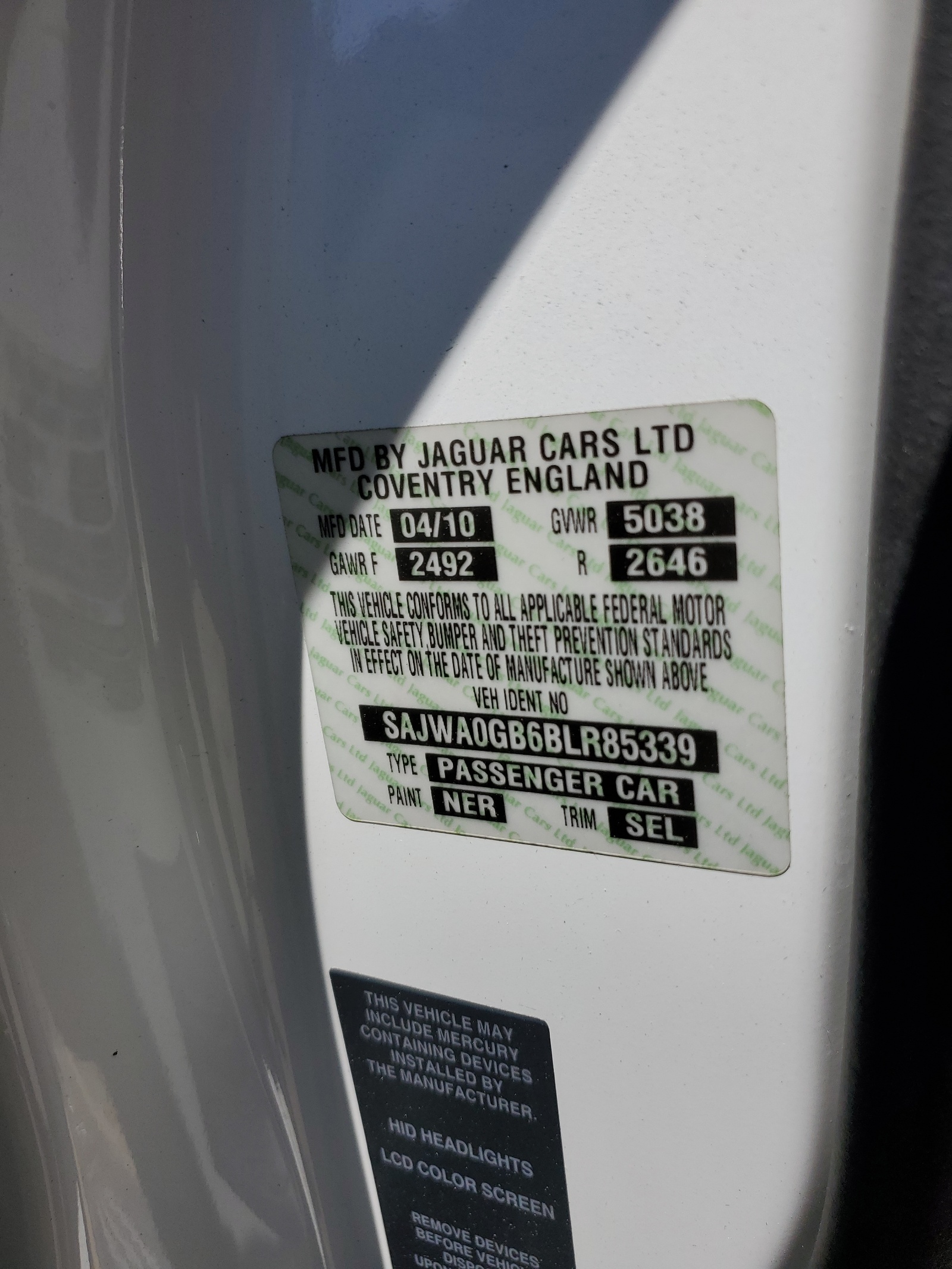 SAJWA0GB6BLR85339 2011 Jaguar Xf Premium