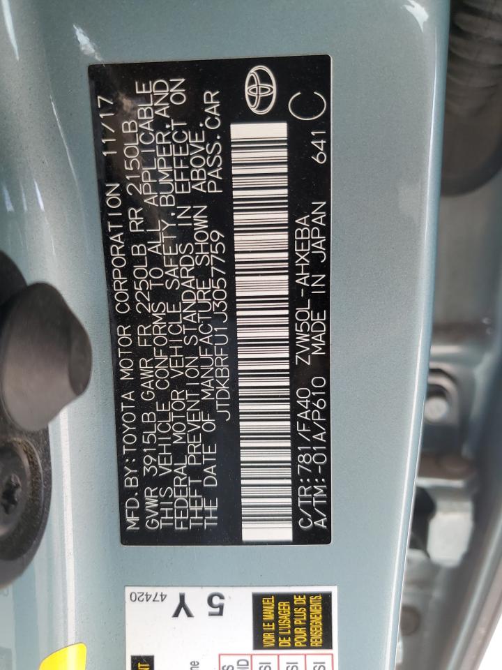 2018 Toyota Prius VIN: JTDKBRFU1J3057759 Lot: 64379904