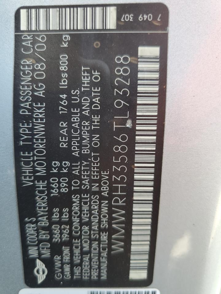 2006 Mini Cooper S VIN: WMWRH33586TL93288 Lot: 63867724