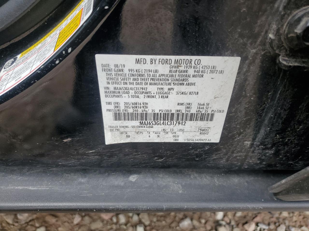 2020 Ford Ecosport Se VIN: MAJ6S3GL4LC317942 Lot: 62802424