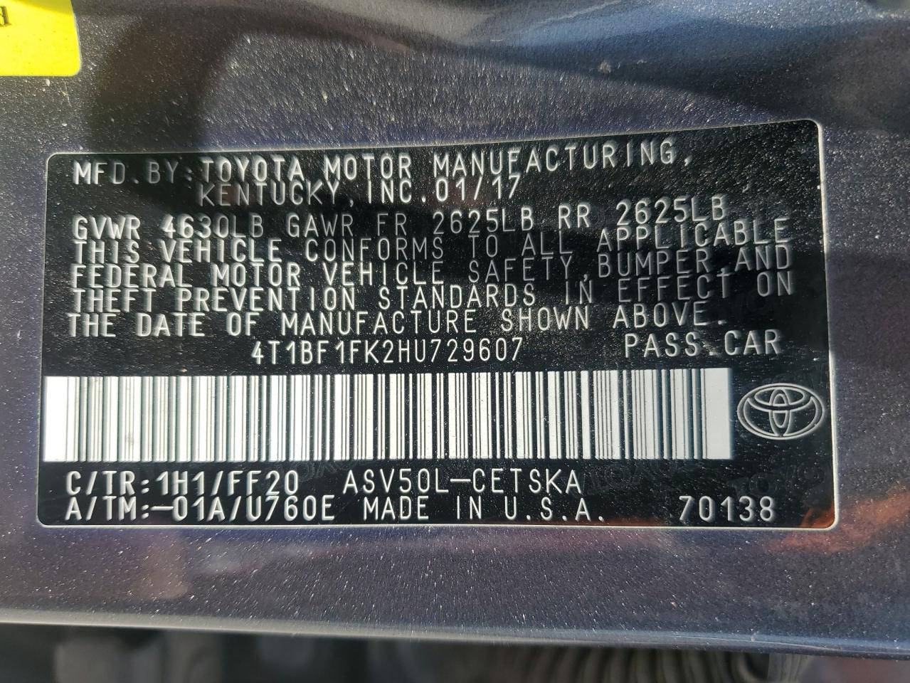 4T1BF1FK2HU729607 2017 TOYOTA CAMRY - Image 12