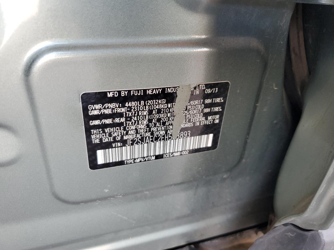 2014 Subaru Forester 2.5I Premium VIN: JF2SJAEC2EH503893 Lot: 62349024