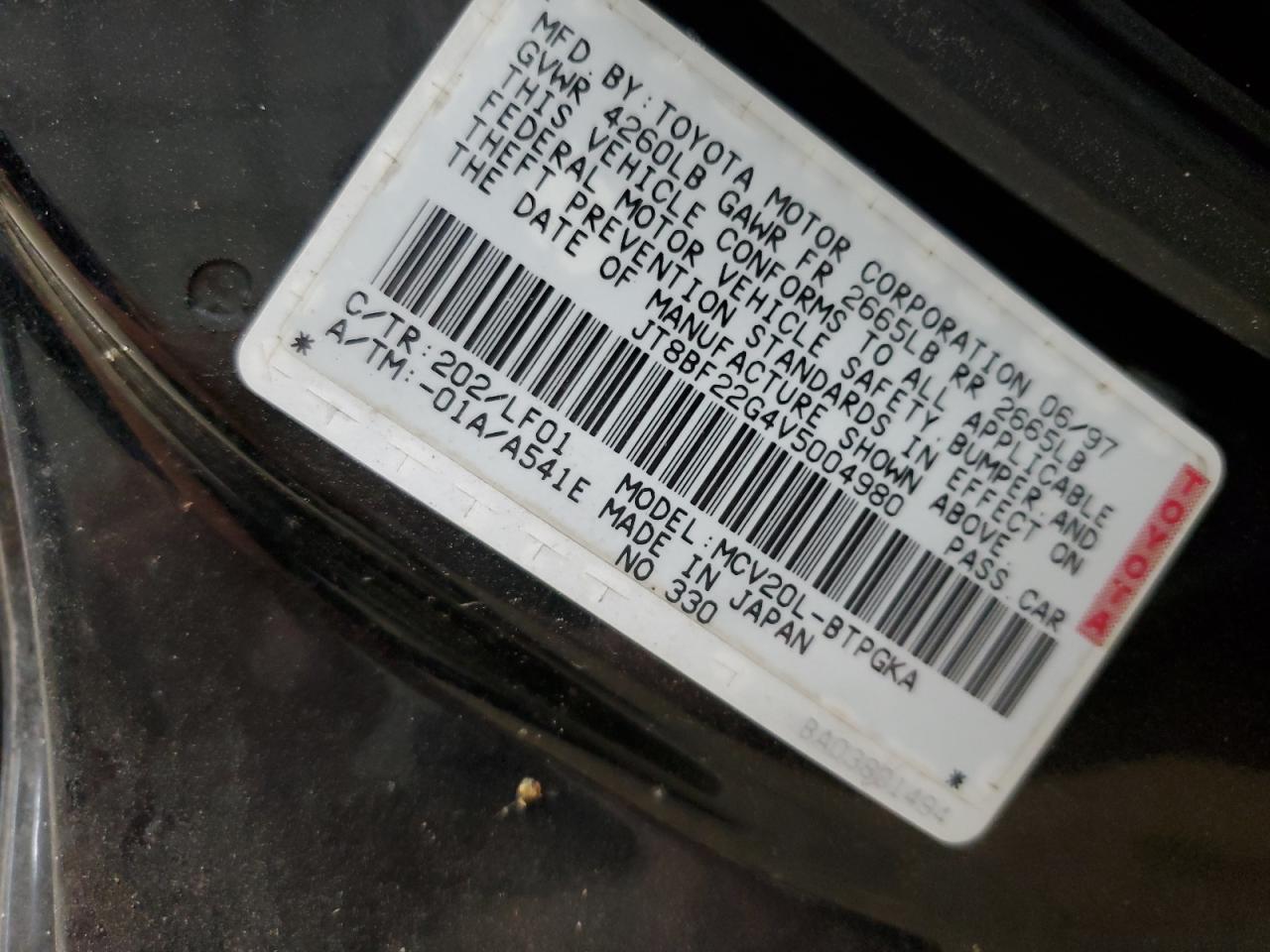 1997 Lexus Es 300 VIN: JT8BF22G4V5004980 Lot: 64953454