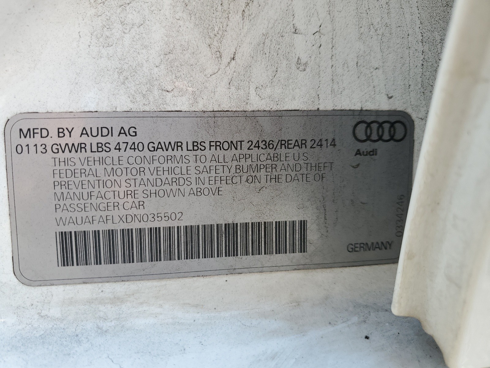 WAUAFAFLXDN035502 2013 Audi A4 Premium