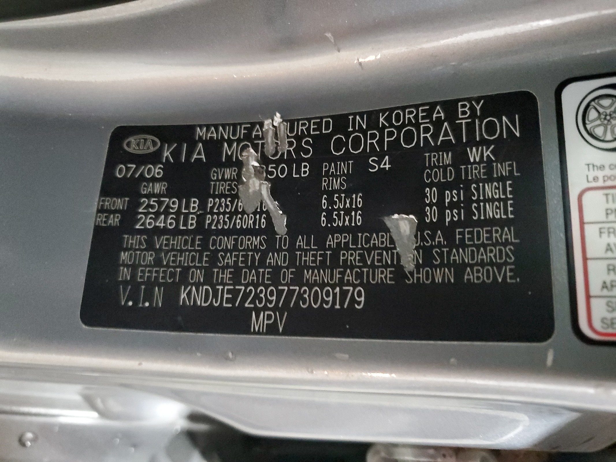 KNDJE723977309179 2007 Kia Sportage Ex