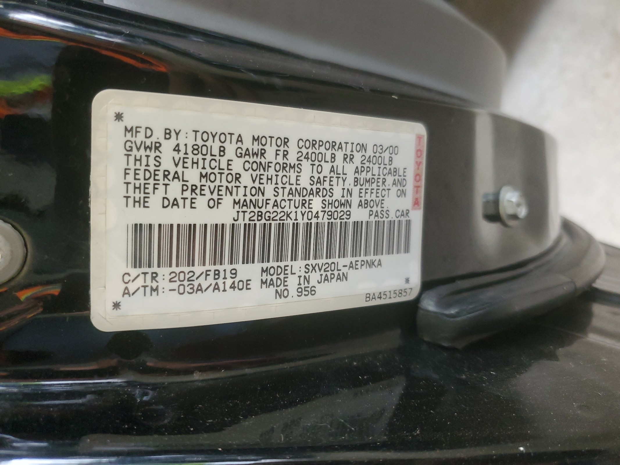JT2BG22K1Y0479029 2000 Toyota Camry Ce