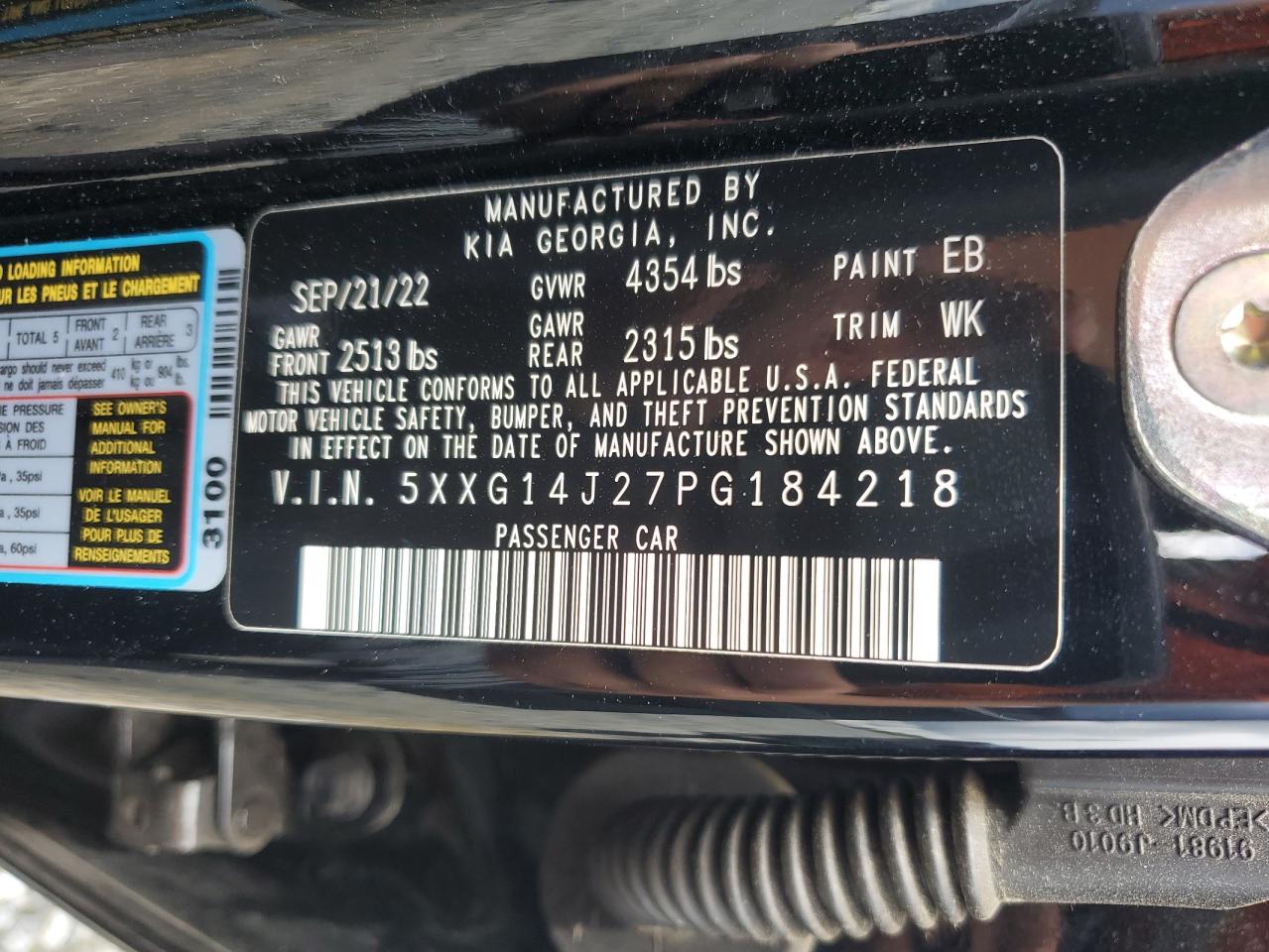 2023 Kia K5 Lxs VIN: 5XXG14J27PG184218 Lot: 64423954