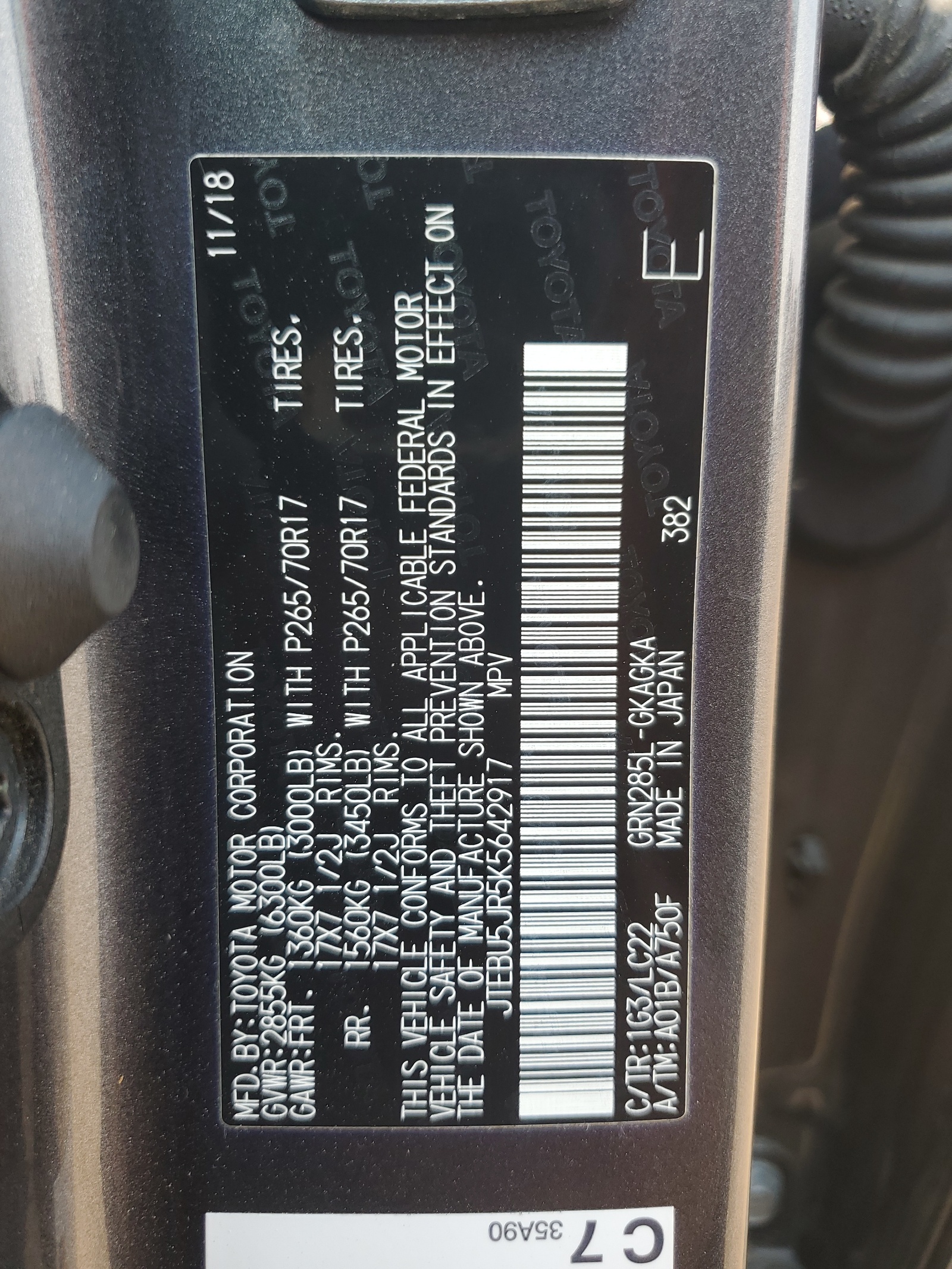 JTEBU5JR5K5642917 2019 Toyota 4Runner Sr5