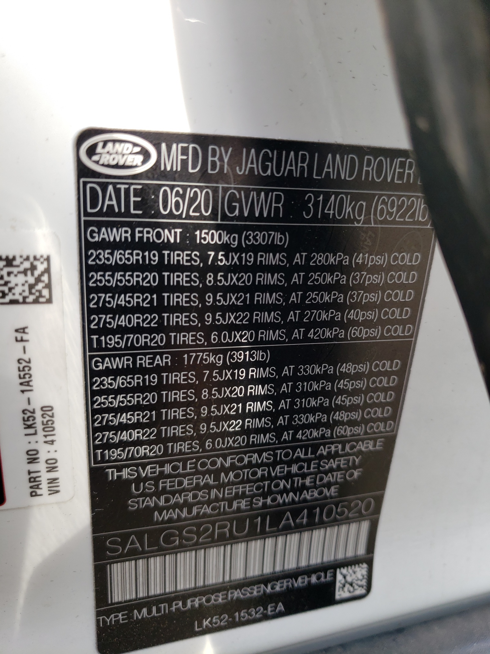 SALGS2RU1LA410520 2020 Land Rover Range Rover Hse