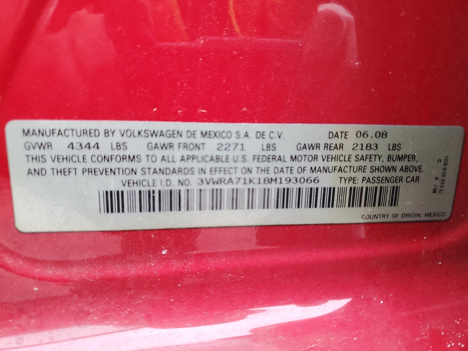 3VWRA71K18M193066 2008 Volkswagen Jetta Wolfsburg