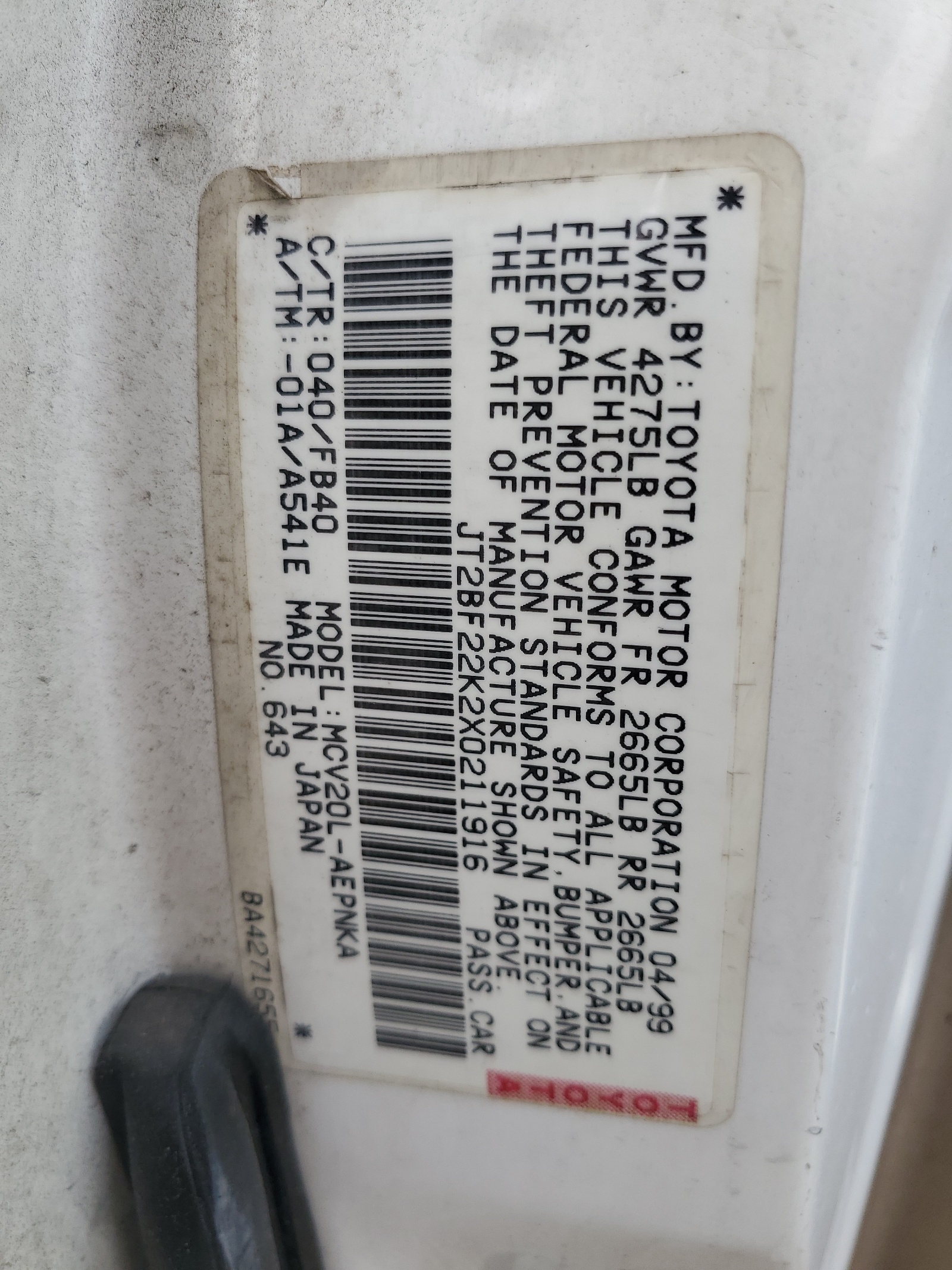 JT2BF22K2X0211916 1999 Toyota Camry Le