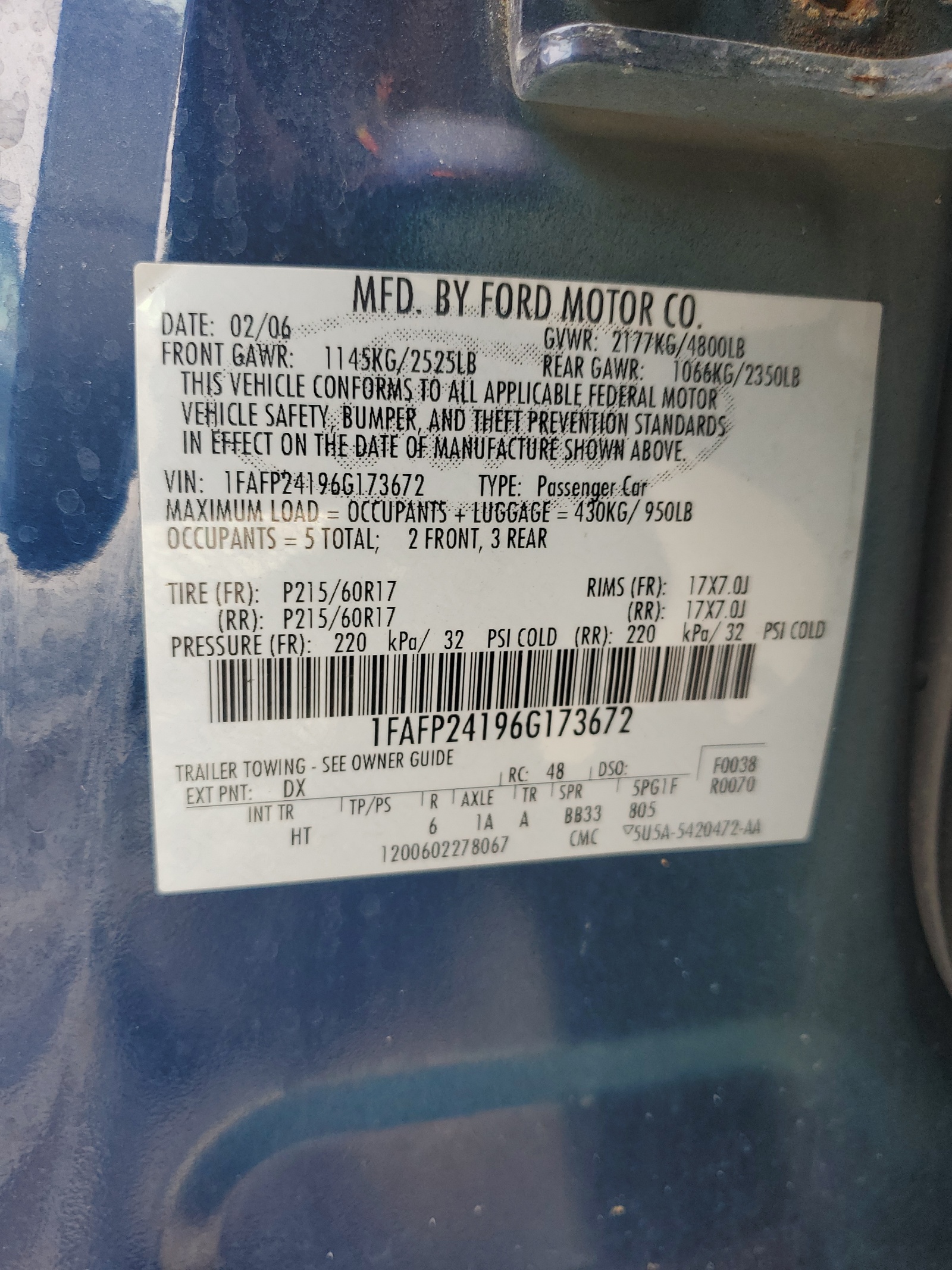 1FAFP24196G173672 2006 Ford Five Hundred Sel