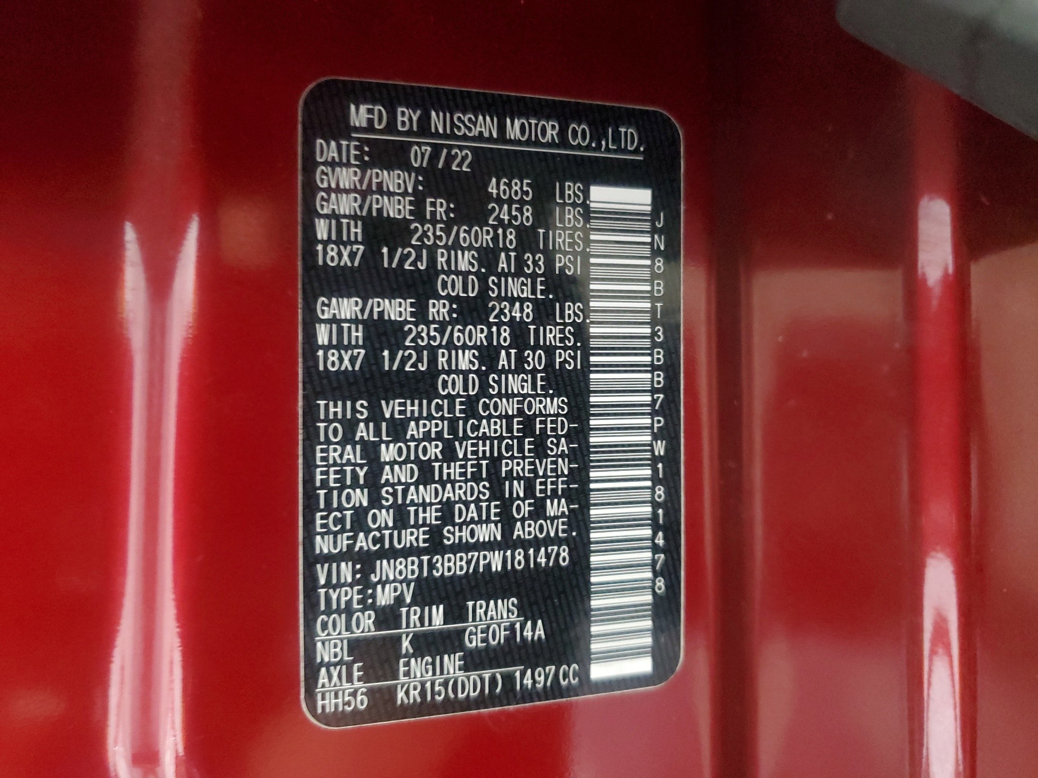 JN8BT3BB7PW181478 2023 Nissan Rogue Sv