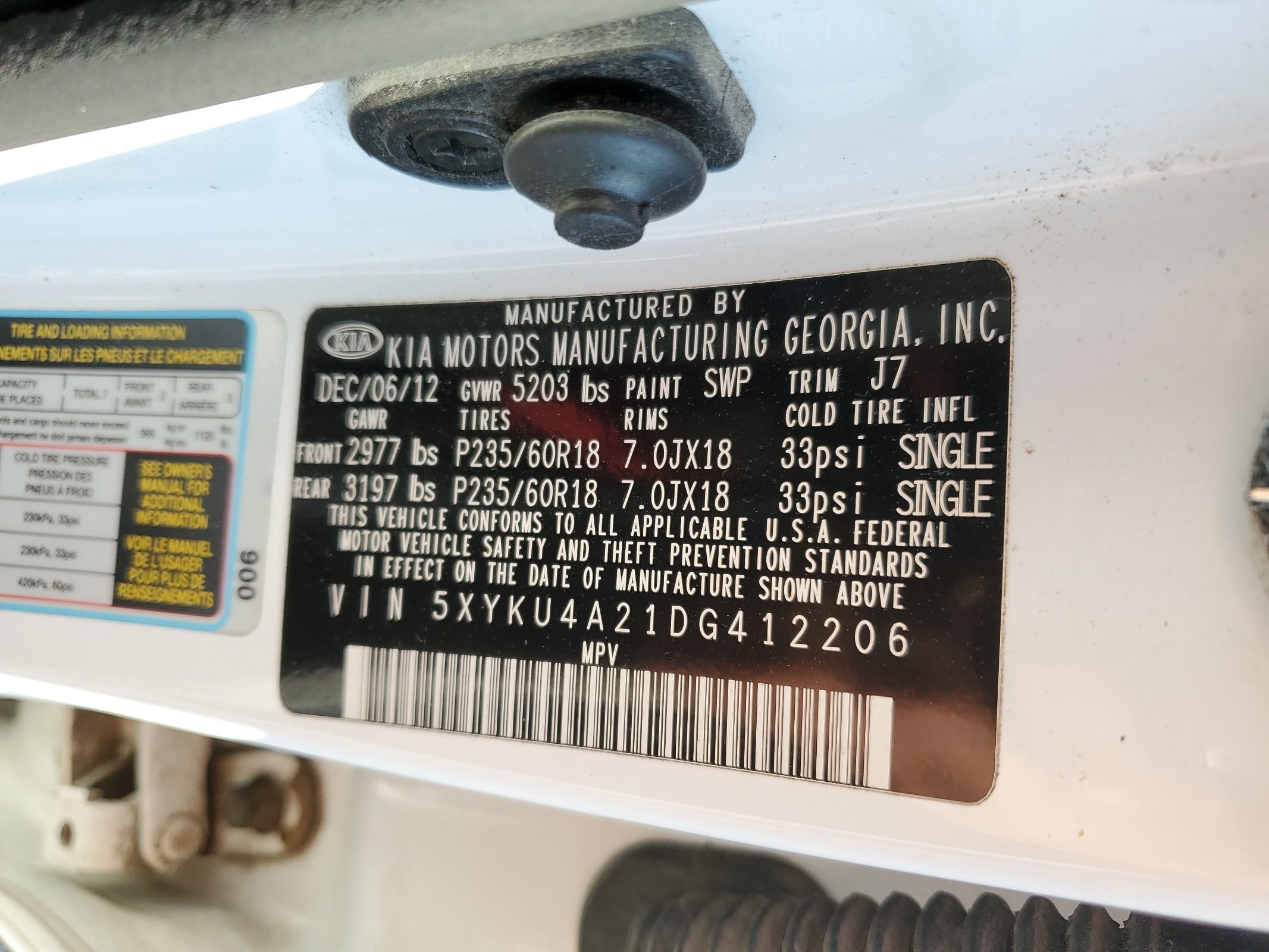 5XYKU4A21DG412206 2013 Kia Sorento Ex