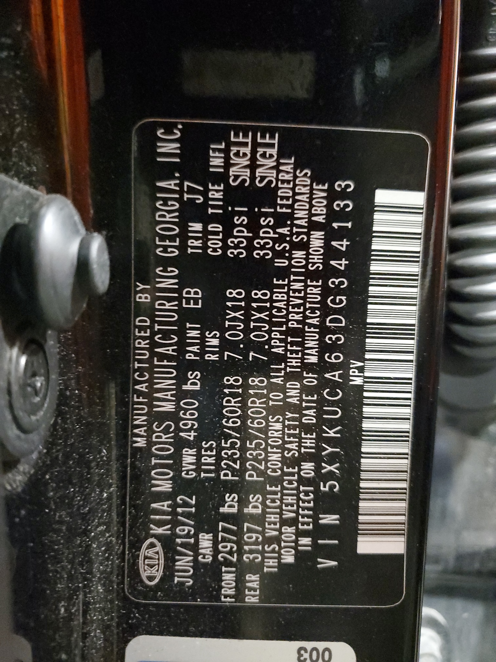 5XYKUCA63DG344133 2013 Kia Sorento Ex