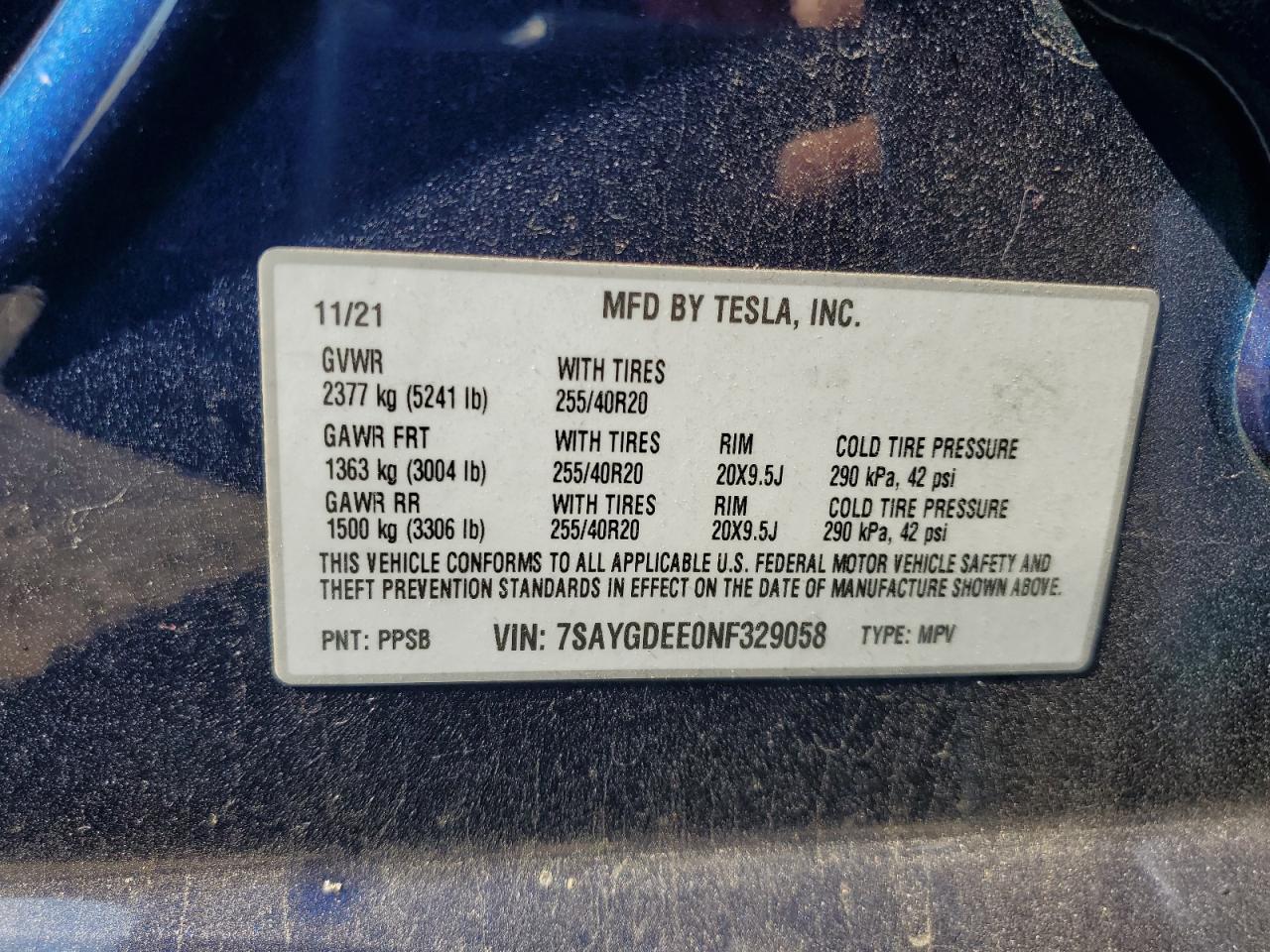 2022 Tesla Model Y VIN: 7SAYGDEE0NF329058 Lot: 62545304