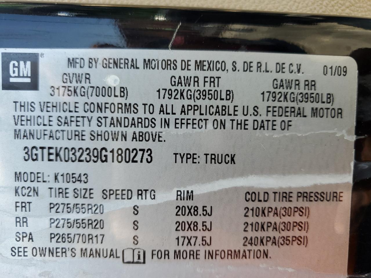 2009 GMC Sierra K1500 Denali VIN: 3GTEK03239G180273 Lot: 64669984