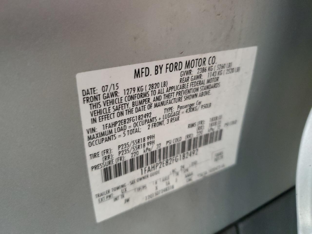 2015 Ford Taurus Sel VIN: 1FAHP2E82FG182492 Lot: 61063344