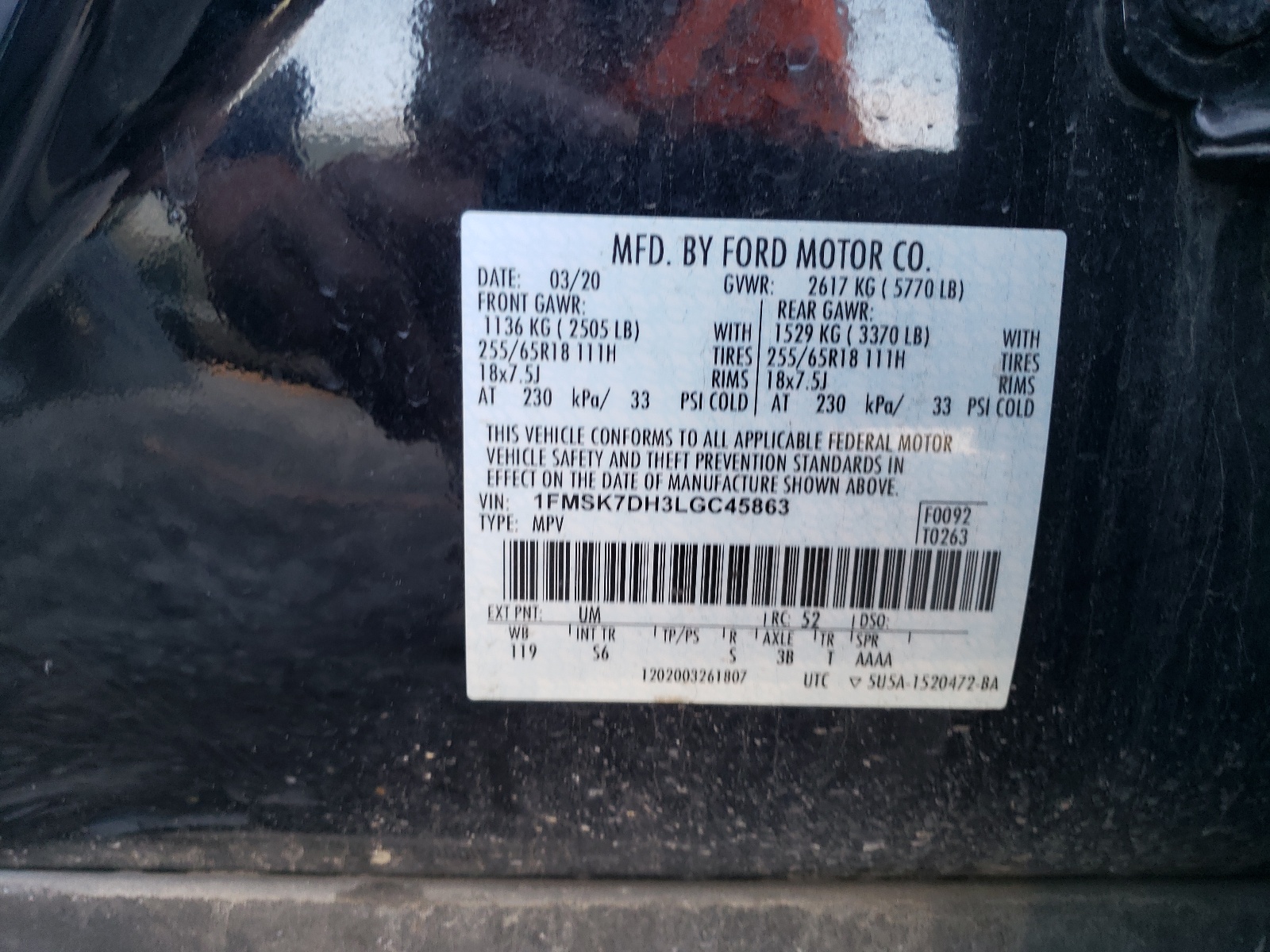 1FMSK7DH3LGC45863 2020 Ford Explorer Xlt