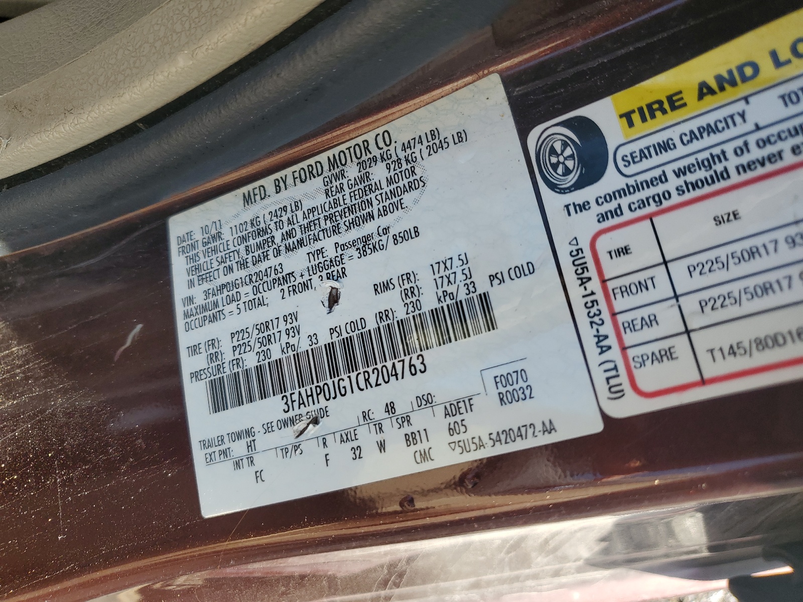 3FAHP0JG1CR204763 2012 Ford Fusion Sel