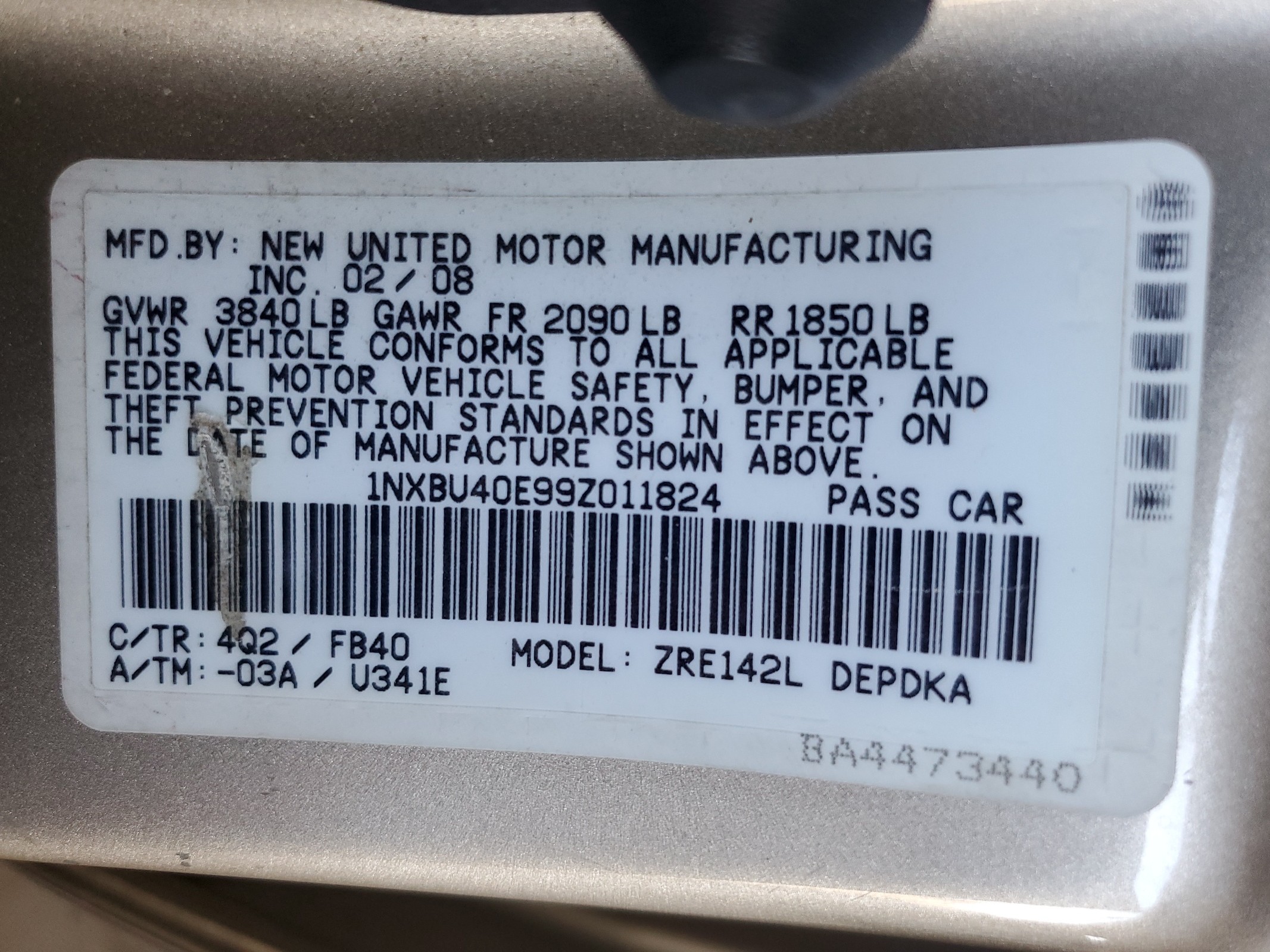 1NXBU40E99Z011824 2009 Toyota Corolla Base