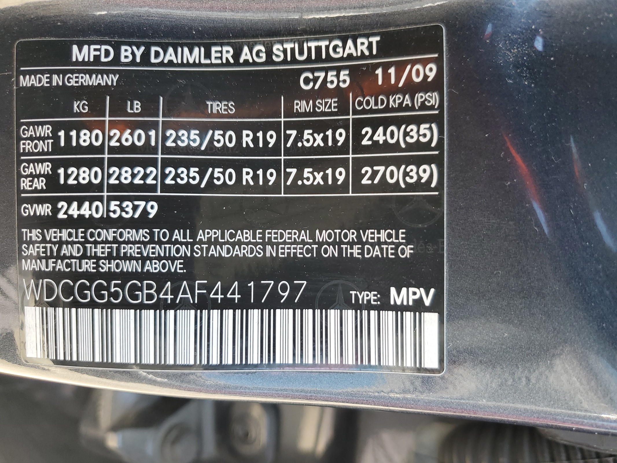 WDCGG5GB4AF441797 2010 Mercedes-Benz Glk 350