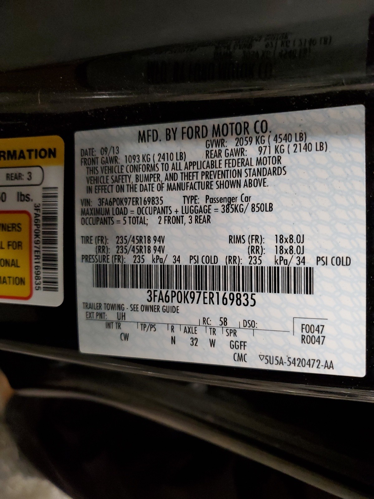 3FA6P0K97ER169835 2014 Ford Fusion Titanium