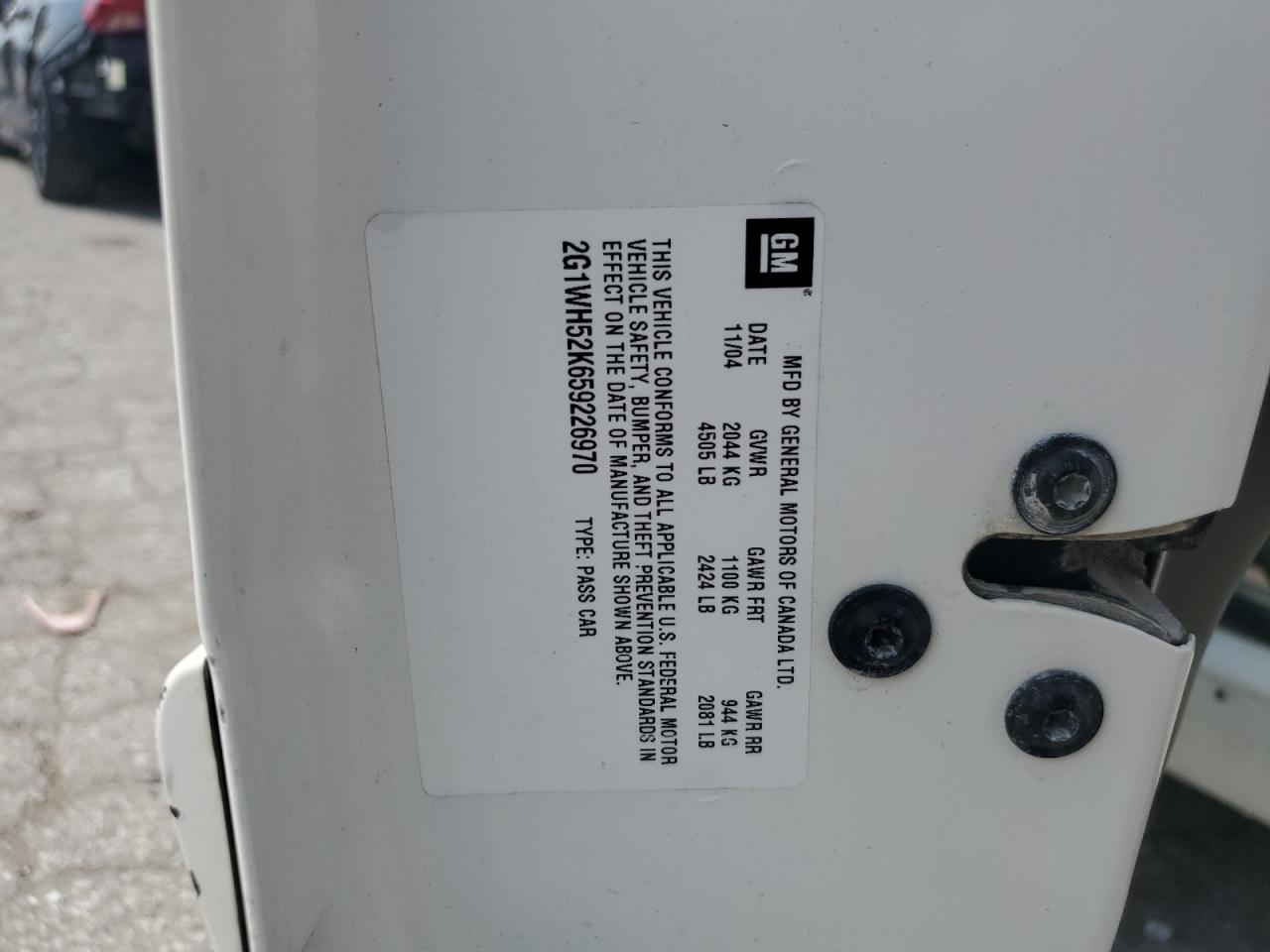 2005 Chevrolet Impala Ls VIN: 2G1WH52K659226970 Lot: 61710734