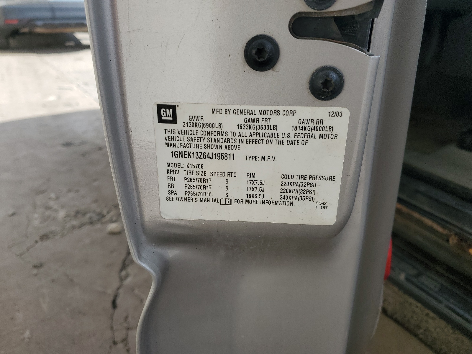 1GNEK13Z64J196811 2004 Chevrolet Tahoe K1500